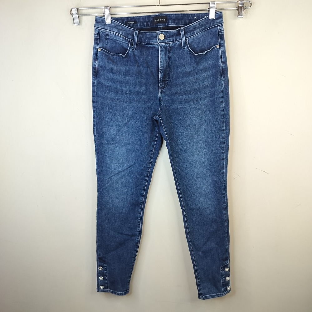 Talbots Jegging Jeans 8 Pearl Rhinestone Hem Ankle Preppy Blue Denim